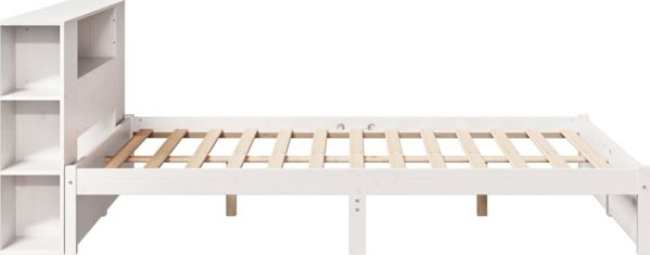 vidaXL Κρεβάτι με ράφι, χωρίς στρώμα, λευκό, 140x200 εκ., πεύκο