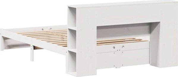 vidaXL Κρεβάτι με ράφι, χωρίς στρώμα, λευκό, 140x200 εκ., πεύκο