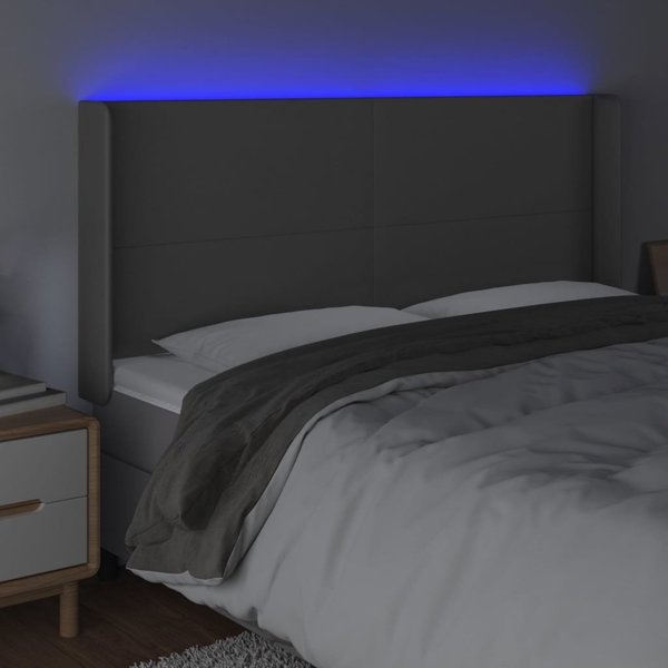 vidaXL Zaglowek do lozka z LED, szary, 163x16x118/128cm sztuczna skora