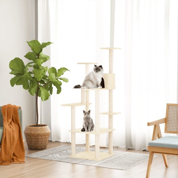 vidaXL Scratching post για γάτες με στύλους από σχοινί σιζάλ, κρεμ, 153 εκ.