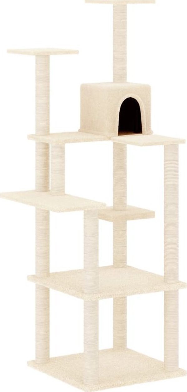 vidaXL Scratching post για γάτες με στύλους από σχοινί σιζάλ, κρεμ, 153 εκ.
