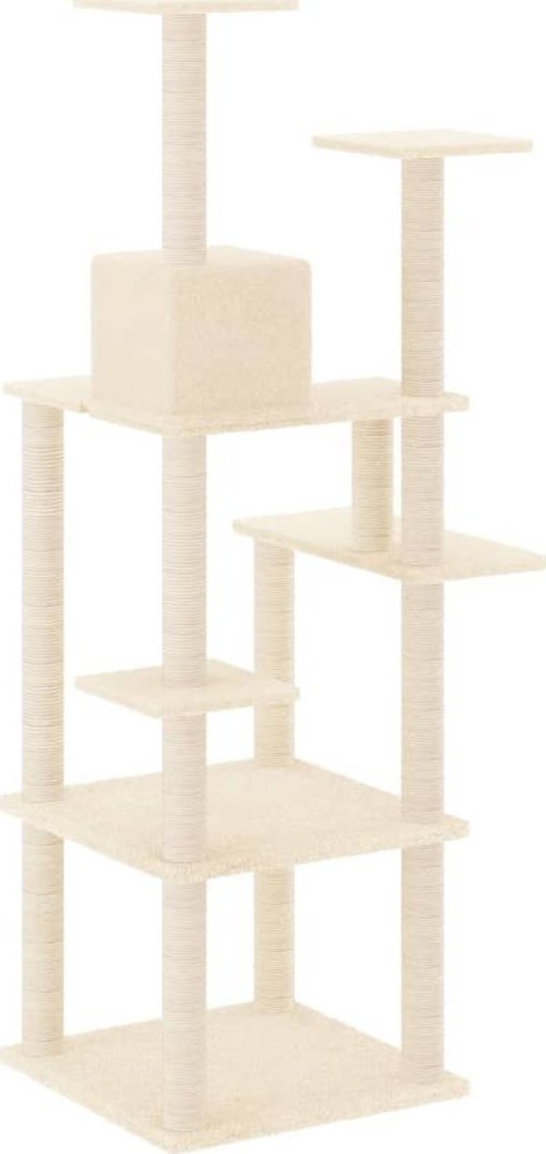 vidaXL Scratching post για γάτες με στύλους από σχοινί σιζάλ, κρεμ, 153 εκ.
