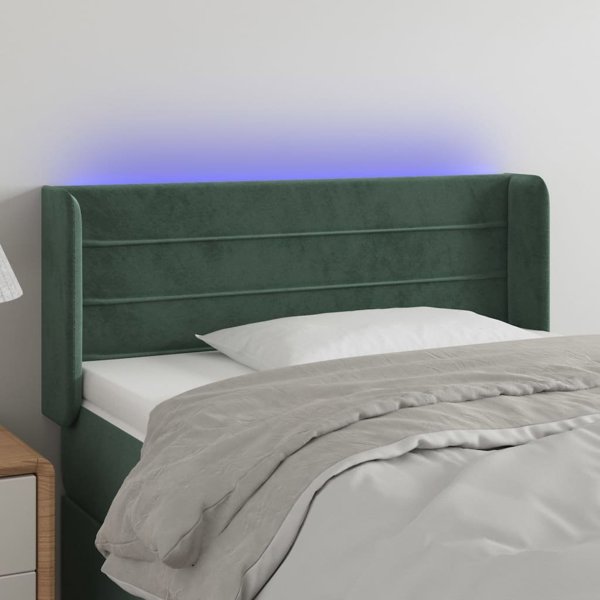 vidaXL Κεφαλάρι κρεβατιού με LED, σκούρο πράσινο, 103x16x78/88 cm, βελούδο