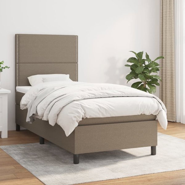 Κρεβάτι κοντινένταλ vidaXL με στρώμα, taupe, ύφασμα, 90x190 εκ.