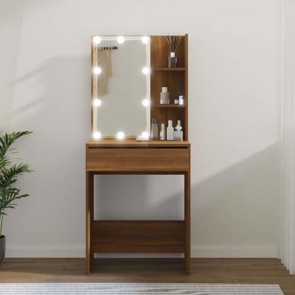 vidaXL Toaletka z LED, brazowy dab, 60x40x140 cm