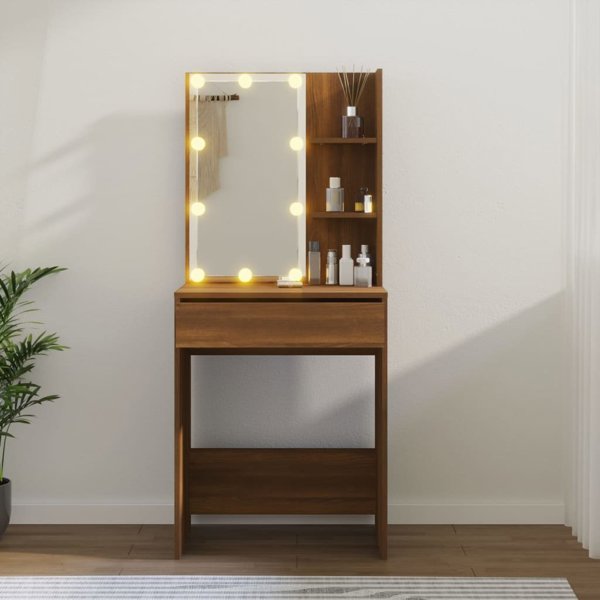 vidaXL Toaletka z LED, brazowy dab, 60x40x140 cm