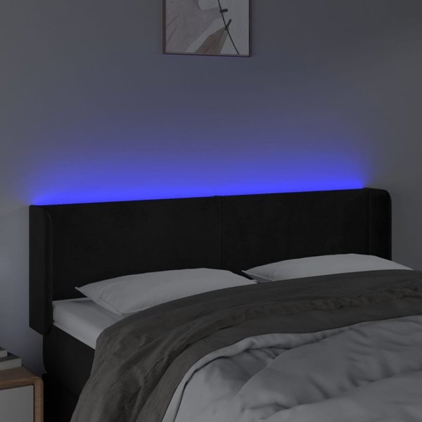 vidaXL Κεφαλάρι Κρεβατιού με LED, Μαύρο, 147x16x78/88 cm, Βελούδο