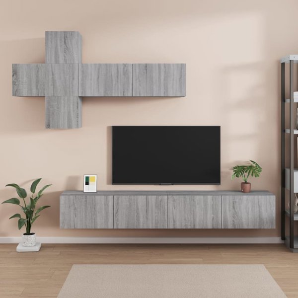vidaXL Σετ 7 ντουλάπια για TV, γκρι ντεκόρ δρυός Sonoma, σύνθετο ξύλο