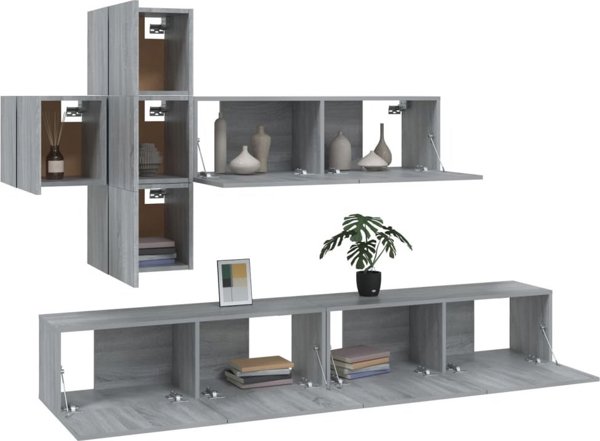 vidaXL Σετ 7 ντουλάπια για TV, γκρι ντεκόρ δρυός Sonoma, σύνθετο ξύλο