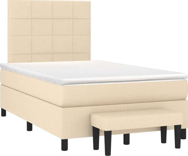 vidaXL Κρεβάτι Continental με Στρώμα, Εκρού, Υφασμάτινο, 120x200 cm