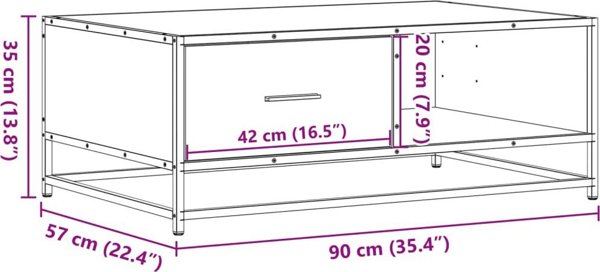 vidaXL Τραπεζάκι καφέ, δρυς sonoma, 90x57x35 εκ, κατασκευασμένο από σύνθετο ξύλο