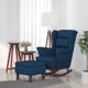 vidaXL Κουνιστή πολυθρόνα με ξύλινα πόδια και υποπόδιο, μπλε