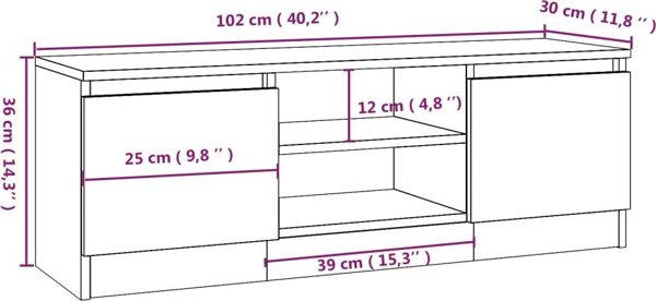 vidaXL Έπιπλο για TV με πόρτες, γκρι δρυς σονόμα, 102x30x36 εκ