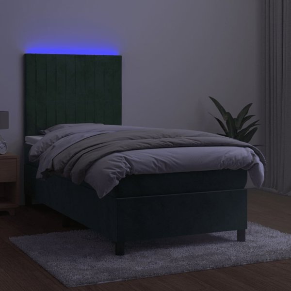 vidaXL Lozko kontynentalne z materacem i LED zielony aksamit 100x200cm