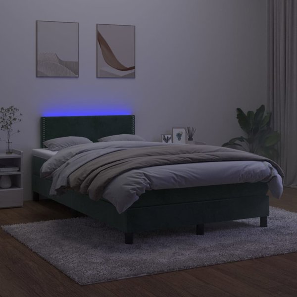 vidaXL Κοντινεντάλ κρεβάτι με στρώμα και LED, πράσινο βελούδο, 120x200 cm