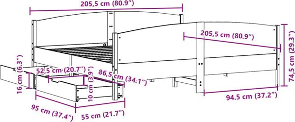 vidaXL Κορμός κρεβατιού χωρίς στρώμα, 200x200 εκ., από συμπαγές πεύκο