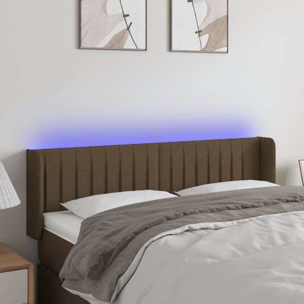 vidaXL Κεφαλάρι κρεβατιού με LED, σκούρο καφέ, 147x16x78/88 cm, ύφασμα