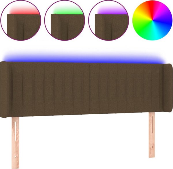 vidaXL Κεφαλάρι κρεβατιού με LED, σκούρο καφέ, 147x16x78/88 cm, ύφασμα
