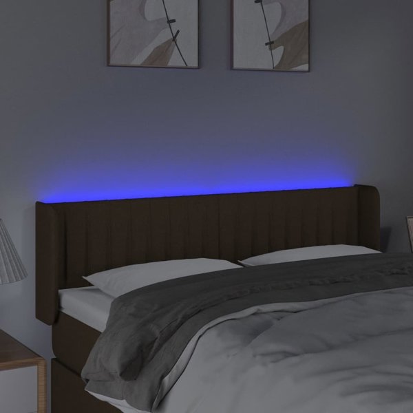 vidaXL Κεφαλάρι κρεβατιού με LED, σκούρο καφέ, 147x16x78/88 cm, ύφασμα