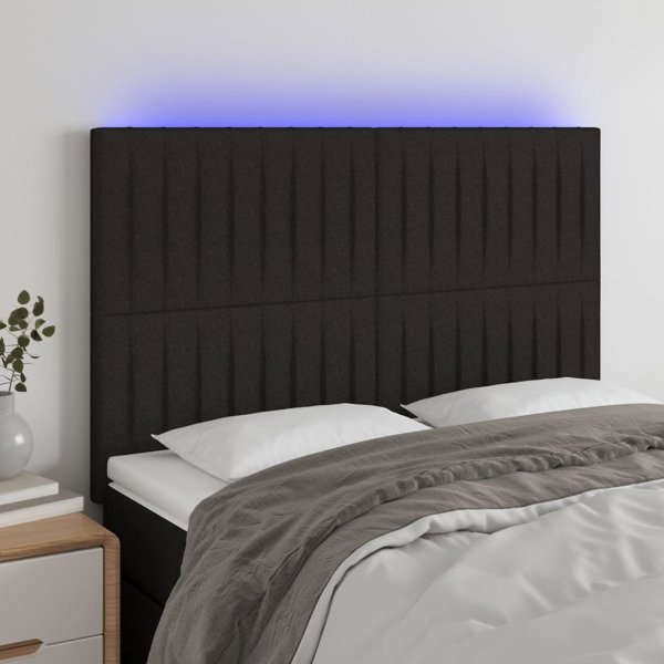 vidaXL Προσκέφαλο κρεβατιού με LED, μαύρο, 144x5x118/128 cm, ύφασμα