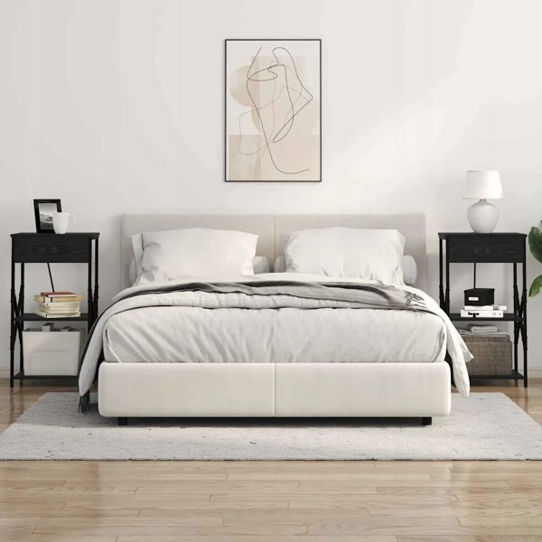 vidaXL Σετ 2 Κομοδίνα με Ράφι, Μαύρη Βελανιδιά, 41 x 31 x 76 cm