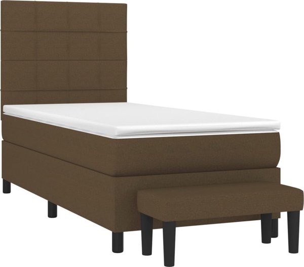 vidaXL Κρεβάτι κοντινεντάλ με στρώμα, καφέ, ύφασμα, 90x190 cm