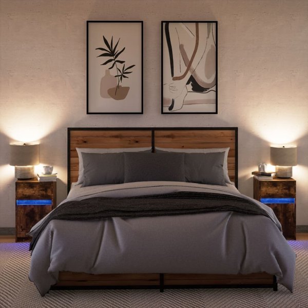 vidaXL Szafki nocne z oswietleniem LED, 2 szt., przydymiony doab