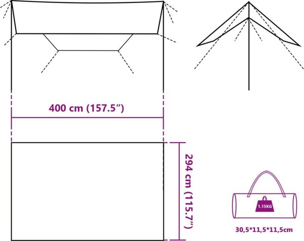 vidaXL Plachta biwakowa, zielona, 400x294 cm, wodoszczelna
