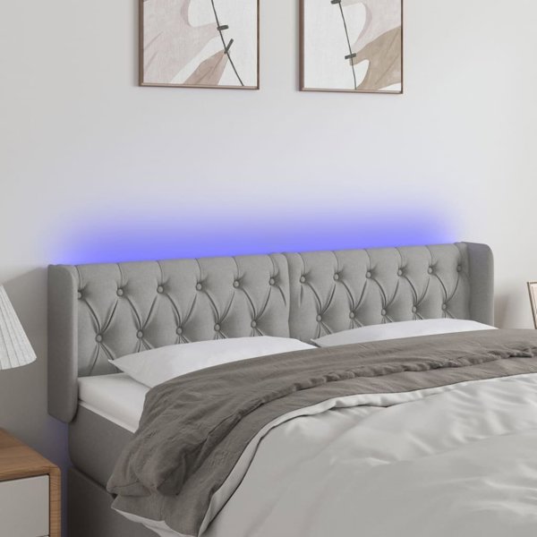 vidaXL Κεφαλάρι Κρεβατιού με LED, Ανοιχτό Γκρι, 147x16x78/88 εκ, Ύφασμα