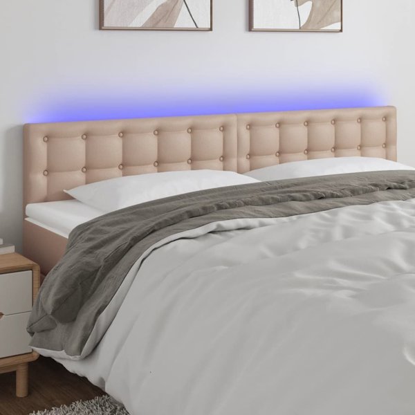 vidaXL vidaXL Κεφαλάρι κρεβατιού με LED, cappuccino, 200x5x78/88 cm, οικοδέρμα