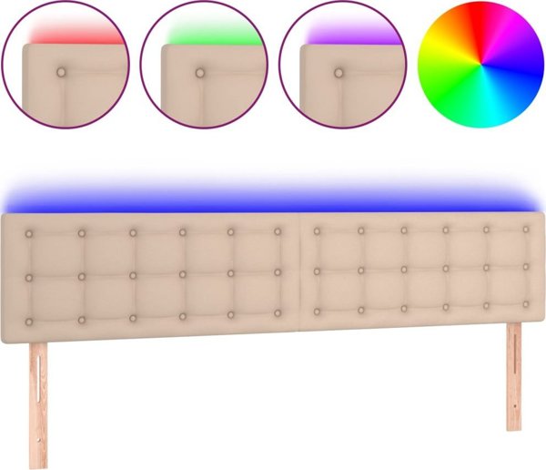 vidaXL vidaXL Κεφαλάρι κρεβατιού με LED, cappuccino, 200x5x78/88 cm, οικοδέρμα