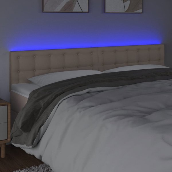vidaXL vidaXL Κεφαλάρι κρεβατιού με LED, cappuccino, 200x5x78/88 cm, οικοδέρμα
