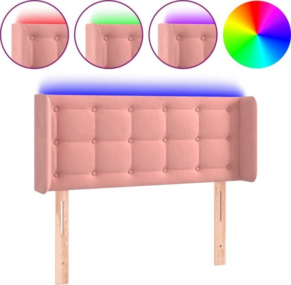 vidaXL Κεφαλάρι κρεβατιού με LED, ροζ, 93x16x78/88 cm, βελούδο