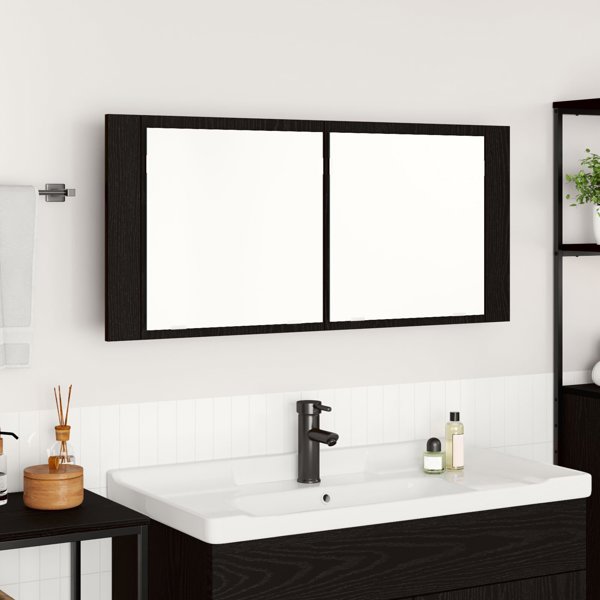 vidaXL Ντουλάπι Μπάνιου με Καθρέφτη LED, Μαύρη Δρυς, 100x12x45 εκ από Μηχανικά Επεξεργασμένο Ξύλο