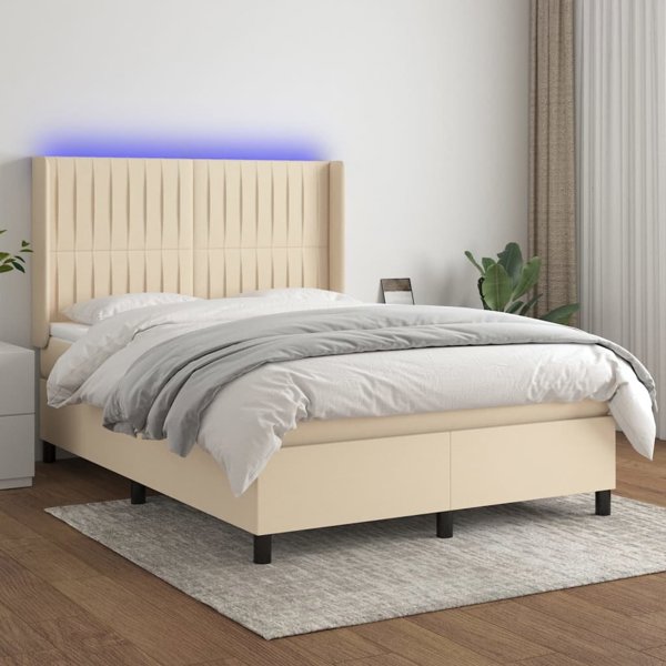 vidaXL Κρεβάτι kontynentalne με στρώμα, κρεμ, 140x190 cm, ύφασμα