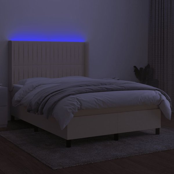 vidaXL Κρεβάτι kontynentalne με στρώμα, κρεμ, 140x190 cm, ύφασμα