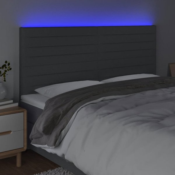 Κεφαλάρι για κρεβάτι με LED της vidaXL, σκούρο γκρι, 180x5x118/128 cm, ύφασμα