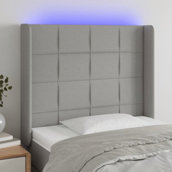 vidaXL Κεφαλάρι με LED ανοιχτό γκρι 83x16x118/128 εκ., ύφασμα