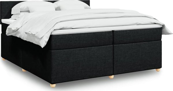 vidaXL Κρεβάτι continental με στρώμα, μαύρο, ύφασμα, 200x200 cm