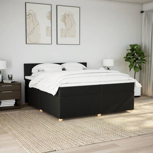 vidaXL Κρεβάτι continental με στρώμα, μαύρο, ύφασμα, 200x200 cm