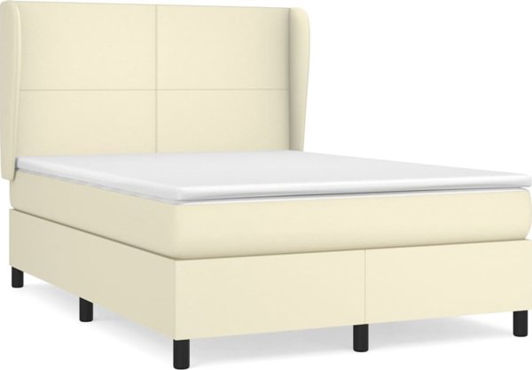 vidaXL Κρεβάτι Continental με Στρώμα, Εκρού, Συνθετικό Δέρμα 140x200 cm