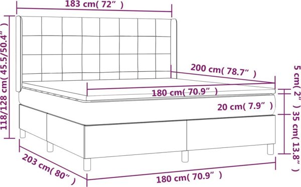 vidaXL κρεβάτι continental με στρώμα, ταμπά χρώμα, 180x200 cm, ύφασμα