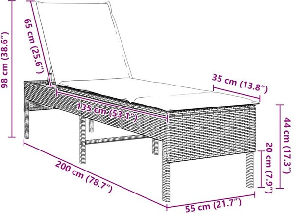vidaXL Ξαπλώστρα με Μαξιλάρι Γκρι 55x200x44cm από Πολυρατάν