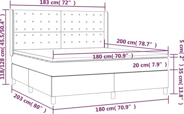 vidaXL Κρεβάτι κοντινένταλ με στρώμα, σκουρόχρονο ύφασμα, 180x200cm