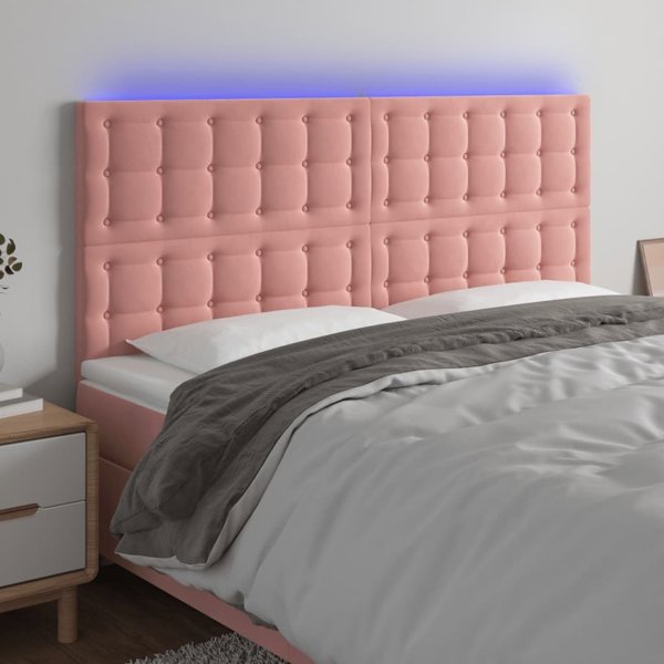 vidaXL Zaglowek do lozka z LED, rozowy, 200x5x118/128 cm, aksamit