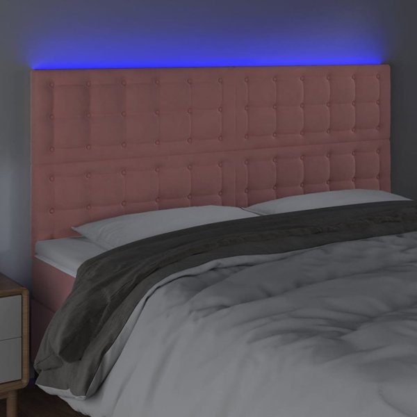 vidaXL Zaglowek do lozka z LED, rozowy, 200x5x118/128 cm, aksamit