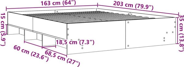 vidaXL Πλαίσιο κρεβατιού, γκρι δρυς Sonoma, 160x200 εκ., από ξύλο παράγωγο