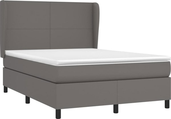 vidaXL Κρεβάτι continental με στρώμα, γκρι, οικολογικό δέρμα 140x190 cm