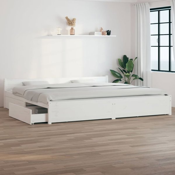 vidaXL Πλαίσιο κρεβατιού με συρτάρια, λευκό, 180x200 cm, Super King