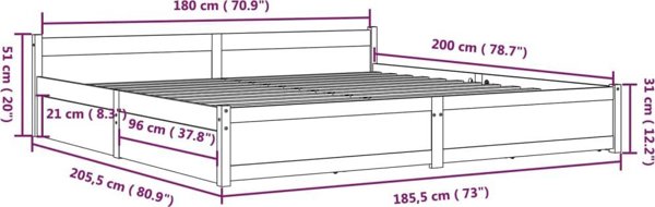 vidaXL Πλαίσιο κρεβατιού με συρτάρια, λευκό, 180x200 cm, Super King